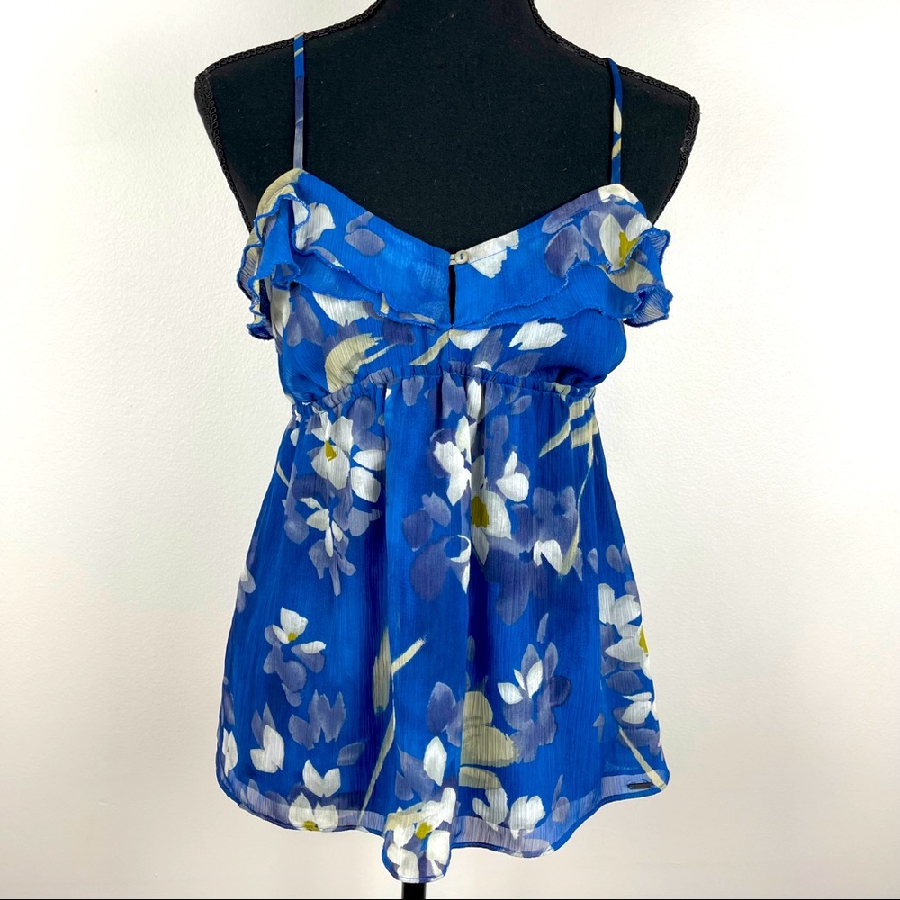 Hollister Blue Floral Ruffled Strappy Tank Top